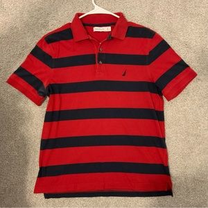 Men’s Navy and Red Striped Polo